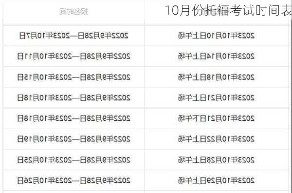 10月份托福考试时间表