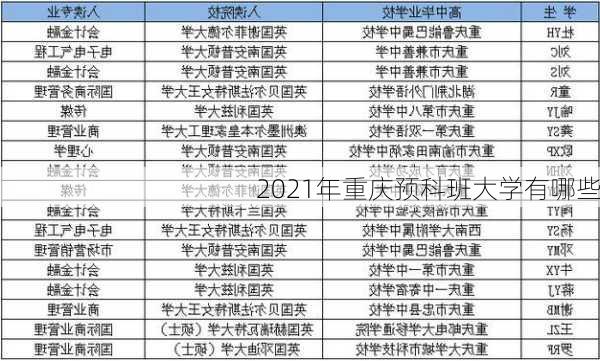 2021年重庆预科班大学有哪些