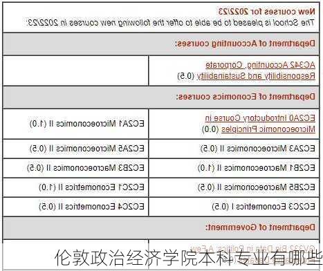 伦敦政治经济学院本科专业有哪些