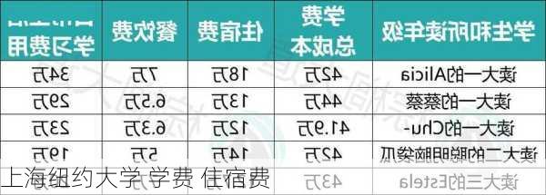 上海纽约大学 学费 住宿费