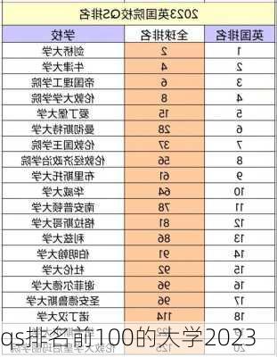 qs排名前100的大学2023