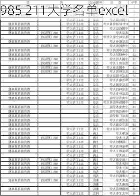 985 211大学名单excel