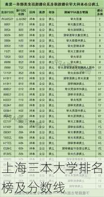 上海三本大学排名榜及分数线