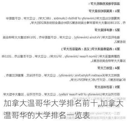 加拿大温哥华大学排名前十,加拿大温哥华的大学排名一览表