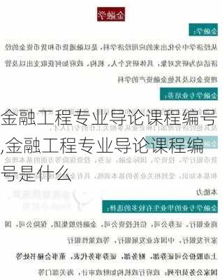 金融工程专业导论课程编号,金融工程专业导论课程编号是什么