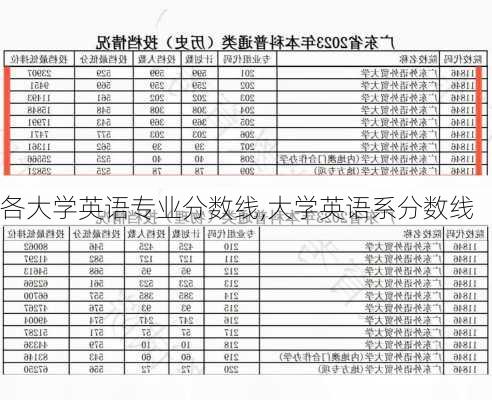 各大学英语专业分数线,大学英语系分数线