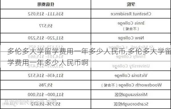 多伦多大学留学费用一年多少人民币,多伦多大学留学费用一年多少人民币啊