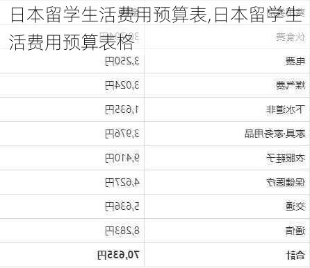 日本留学生活费用预算表,日本留学生活费用预算表格