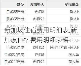 新加坡住宿费用明细表,新加坡住宿费用明细表格