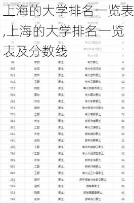 上海的大学排名一览表,上海的大学排名一览表及分数线