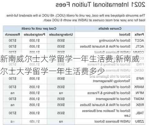 新南威尔士大学留学一年生活费,新南威尔士大学留学一年生活费多少