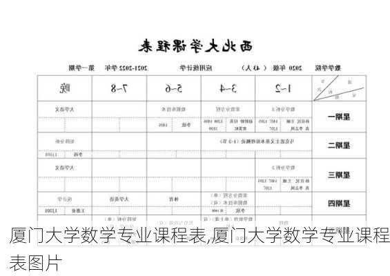 厦门大学数学专业课程表,厦门大学数学专业课程表图片