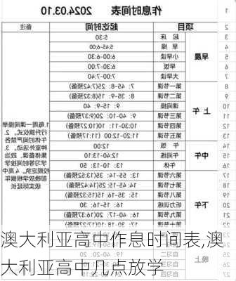 澳大利亚高中作息时间表,澳大利亚高中几点放学