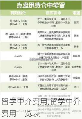 留学中介费用,留学中介费用一览表