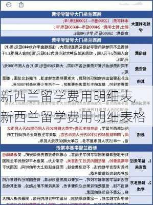 新西兰留学费用明细表,新西兰留学费用明细表格